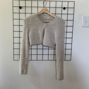 Cream/Grey H&M cropped fuzzy cardigan Sz 8-10